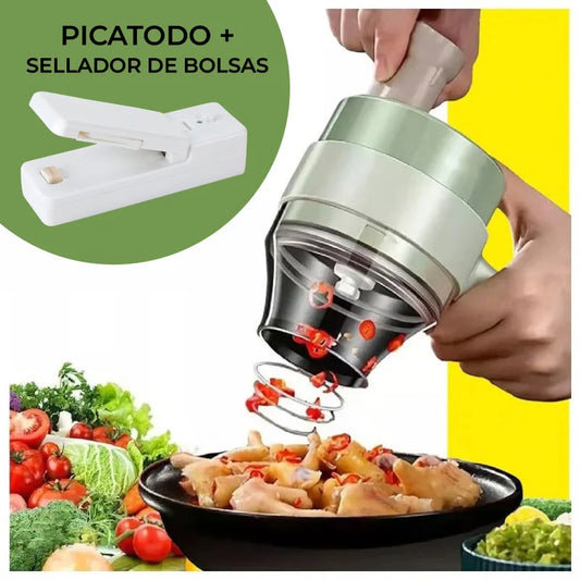 Set Duo Práctico: Picatodo 4 en 1 + Mini selladora de bolsas Recargable